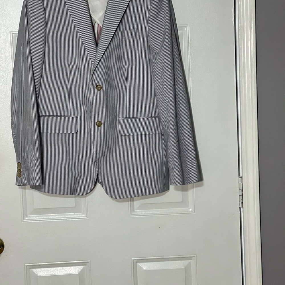 JACK SPADE Men Blue Stripes Print Cotton Blazer